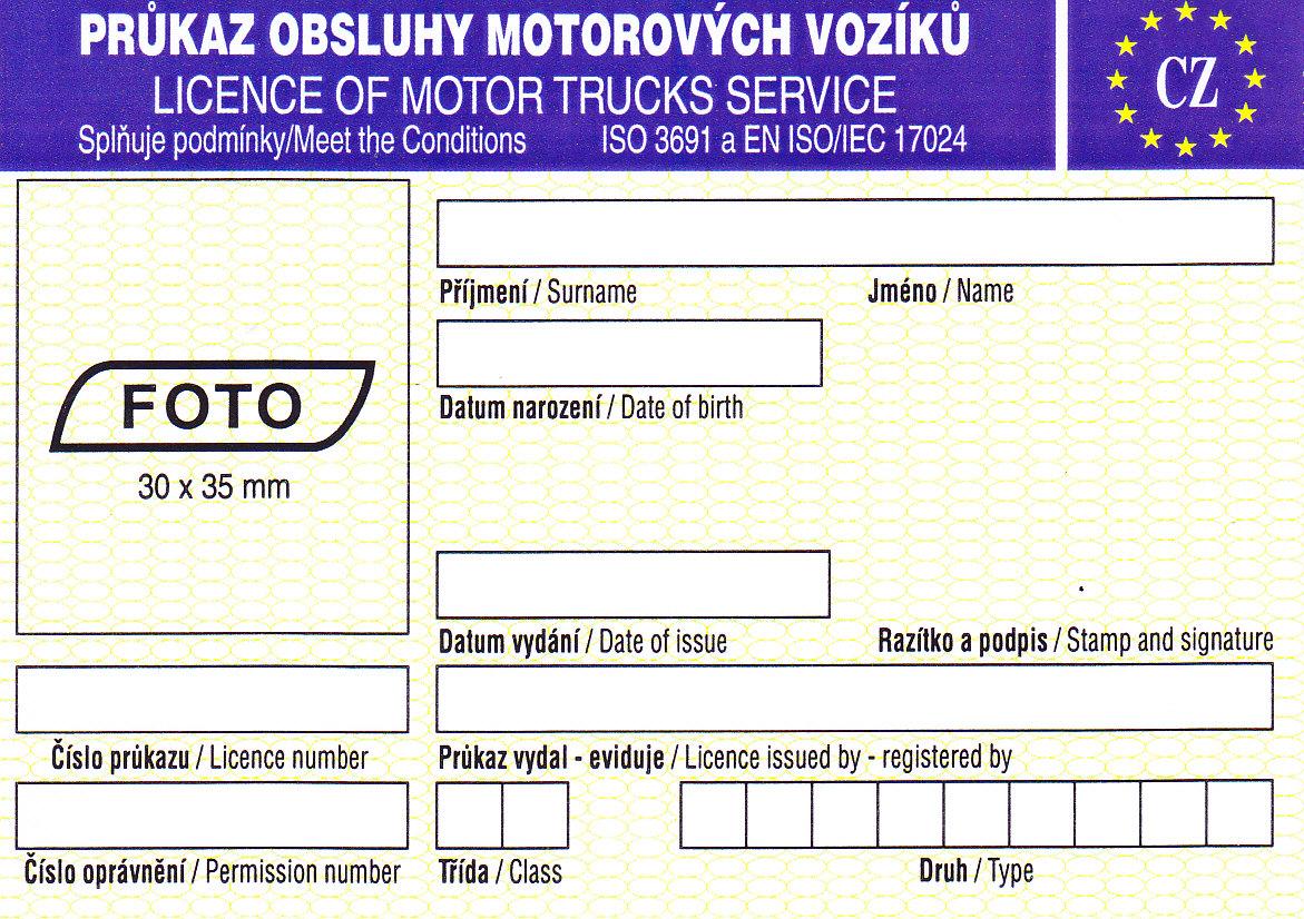 Vzor průkazu řidiče manipulačního vozíku